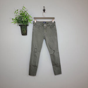 NWOT Abercrombie & Fitch Harper Super Skinny Jeans Green Ripped Knee Raw Hem 6